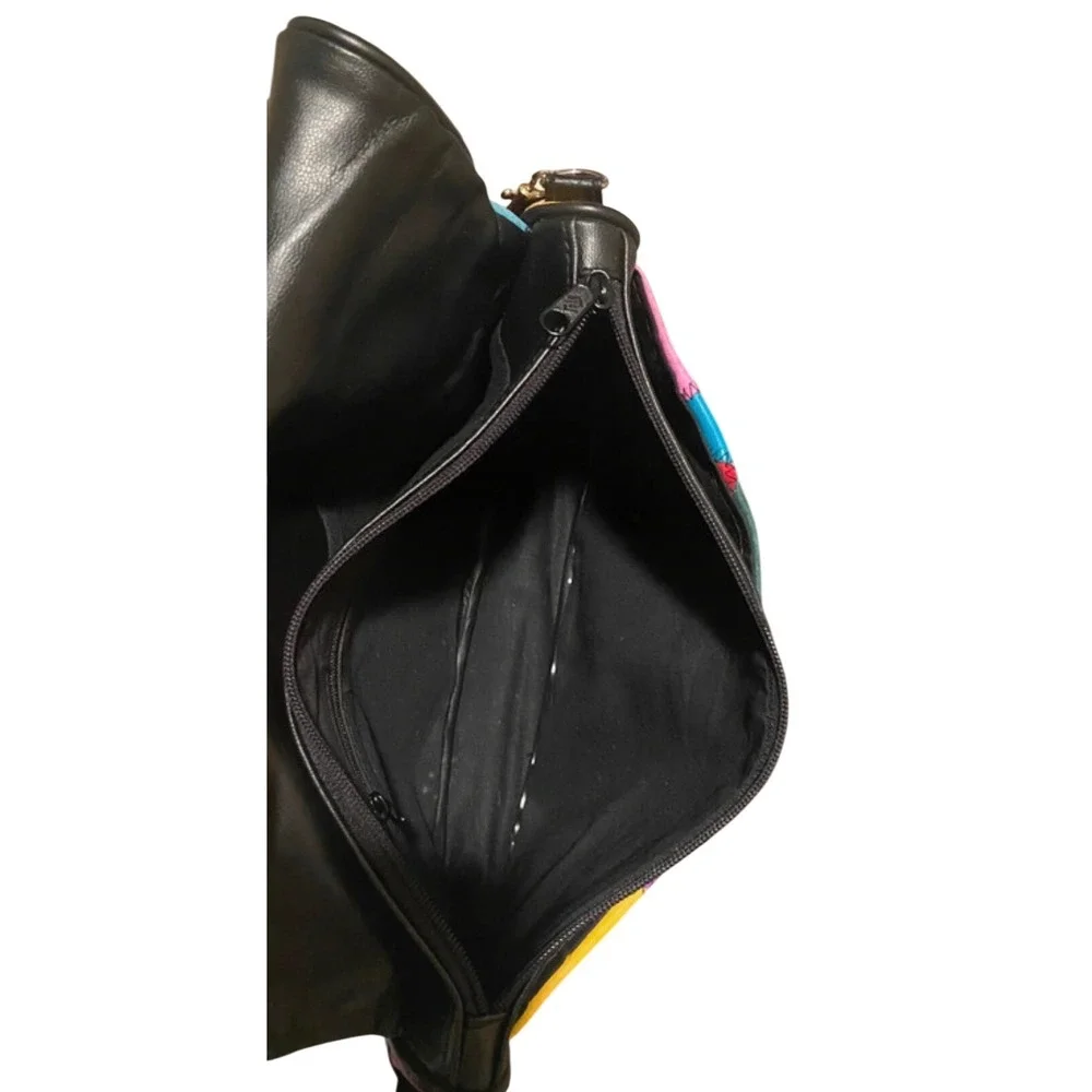 Vtg Style Multicolor Patchwork Leather Suede Crossbody Shoulder Bag Zipper‎ Reto